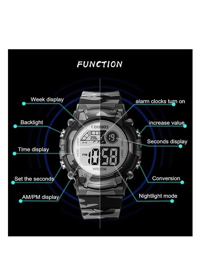 COOBOS 2 PCS Children's Waterproof Rubber Digital Watch (Black/Blue) - Image 5