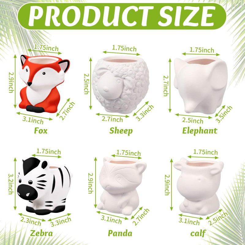 Beeveer 6 Sets Paint Your Own Animal Shaped Succulent Planter Spring Mini Unpainted Flower Pots Cartoon DIY Paintable Kit for Kids Classroom Craft Project Activity Birthday Gift - Image 2