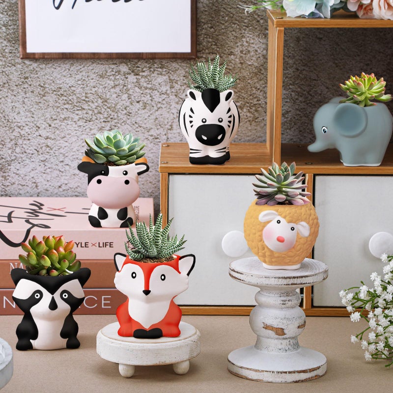 Beeveer 6 Sets Paint Your Own Animal Shaped Succulent Planter Spring Mini Unpainted Flower Pots Cartoon DIY Paintable Kit for Kids Classroom Craft Project Activity Birthday Gift - Image 5