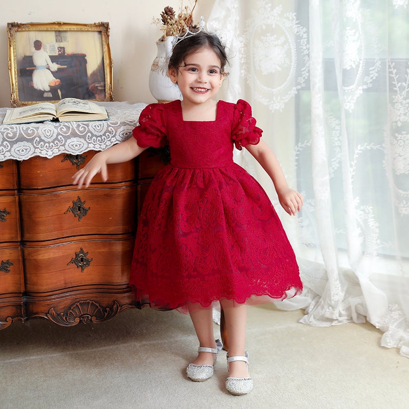 2023 new baby girl birthday party dress studio photo lace puffy dress dress Princess dress wholesale L2091XZ-Red