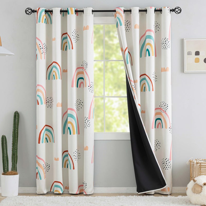 chiinvent Blackout Rainbow Curtains for Kids Cute Rainbow Room Darkening Window Curtains Decorative Cartoon Black Out Curtain for Girls Bedroom Nursery C1 42 x 84 2 Panels 90 Blackout
