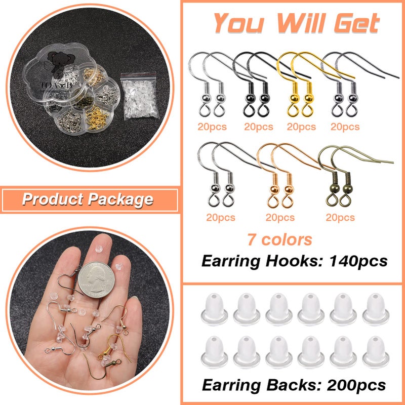 TOAOB THE ONE AND ONLY BABY TOAOB 140pcs Earring Hooks Hypoallergenic 925 Sterling Silver Fish Hooks Ear Wires with Ball and Coil 7 Colors 18mm Earring Parts with Earring Backs for DIY Jewelry Making - Image 3