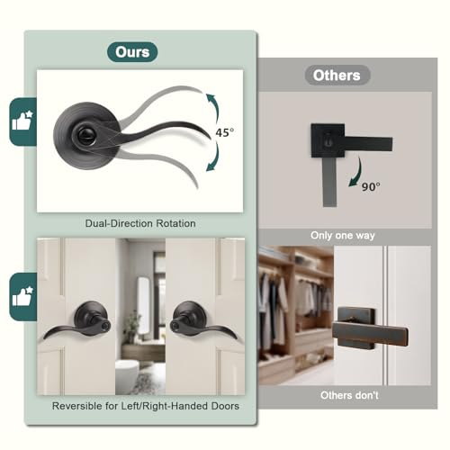 GOBEKOR 2 Pack Privacy Door Levers Interior Oil Rubbed Bronze Bedroom Door Handles Interior Bronze Bathroom Door Handles with Lock Keyless Door Hardware - Image 5
