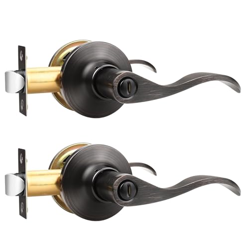 GOBEKOR 2 Pack Privacy Door Levers Interior Oil Rubbed Bronze Bedroom Door Handles Interior Bronze Bathroom Door Handles with Lock Keyless Door Hardware - Image 1