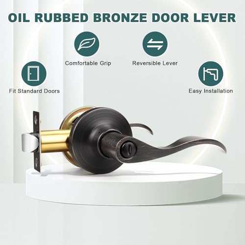 GOBEKOR 2 Pack Privacy Door Levers Interior Oil Rubbed Bronze Bedroom Door Handles Interior Bronze Bathroom Door Handles with Lock Keyless Door Hardware - Image 2