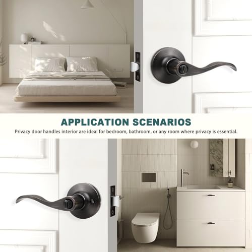 GOBEKOR 2 Pack Privacy Door Levers Interior Oil Rubbed Bronze Bedroom Door Handles Interior Bronze Bathroom Door Handles with Lock Keyless Door Hardware - Image 4