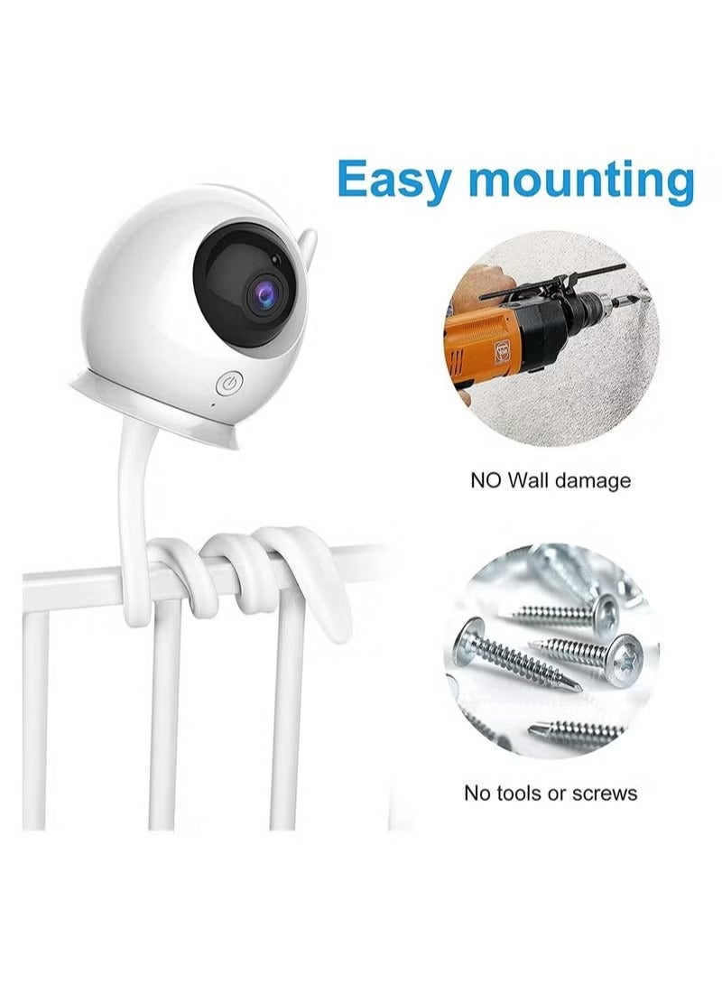 Baby Monitor Mount Shelf, Flexible Camera Stand for Nursery Baby Monitor Crib Holder, Compatible with Most Universal Monitors Camera, Versatile Twist Mount Without Tools or Wall Damage (White) - Image 2