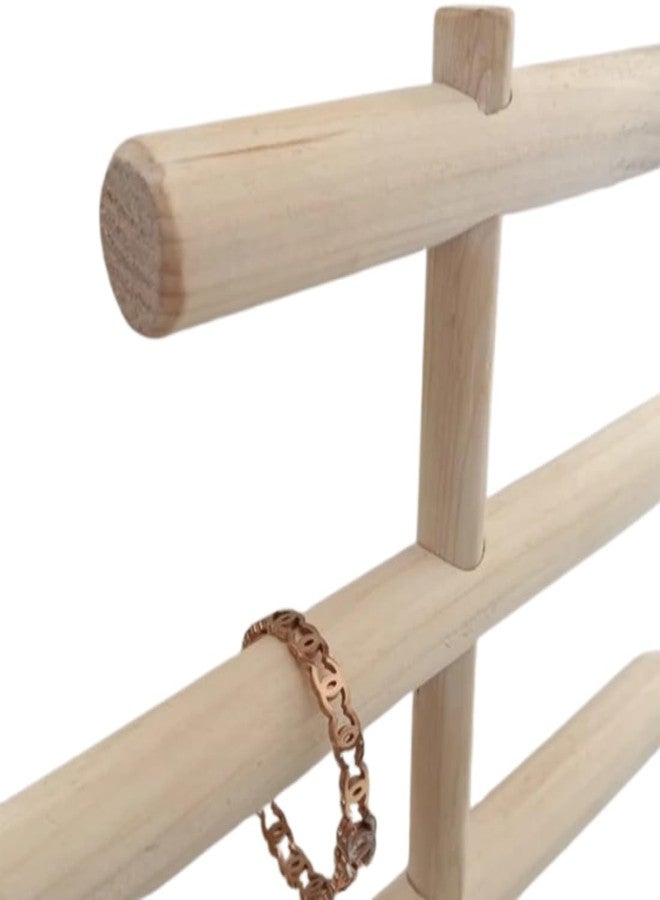 Peelorange Wooden Handmade Portable Jewellery Display Stand, 4-Tier T-Bar Organiser, Natural Rubberwood - Image 4