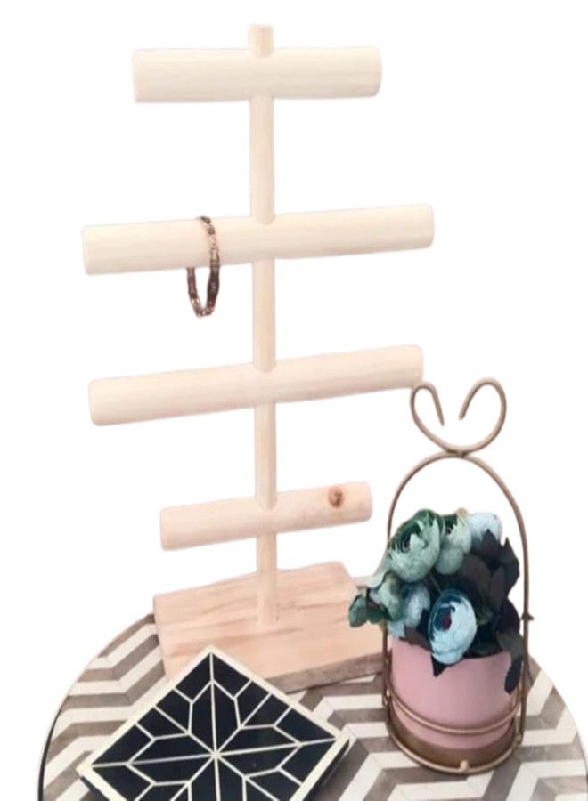 Peelorange Wooden Handmade Portable Jewellery Display Stand, 4-Tier T-Bar Organiser, Natural Rubberwood - Image 3