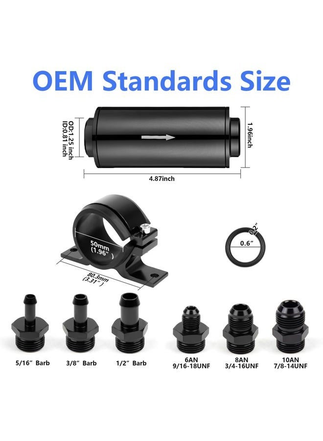 Medoon 10 Micron Inline Fuel Filter with 6AN 8AN 10AN Adapter(6pcs), Barb 1/2", 3/8", 5/16" Fitting Adapter (6pcs),Bracket Clamp 50MM Universal, 10 Micron Filter Element Replacement - Image 3