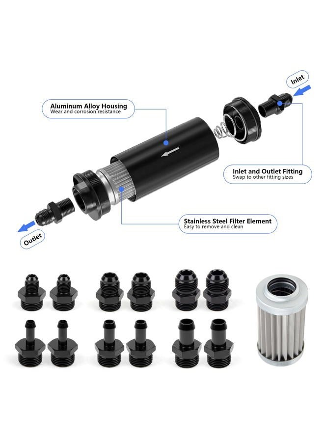 Medoon 10 Micron Inline Fuel Filter with 6AN 8AN 10AN Adapter(6pcs), Barb 1/2", 3/8", 5/16" Fitting Adapter (6pcs),Bracket Clamp 50MM Universal, 10 Micron Filter Element Replacement - Image 5