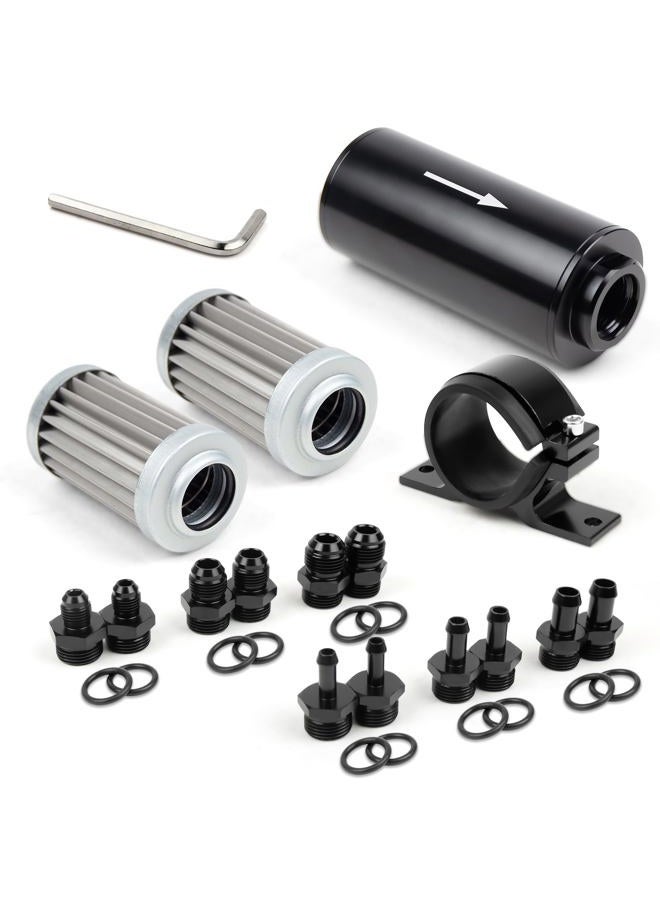 Medoon 10 Micron Inline Fuel Filter with 6AN 8AN 10AN Adapter(6pcs), Barb 1/2", 3/8", 5/16" Fitting Adapter (6pcs),Bracket Clamp 50MM Universal, 10 Micron Filter Element Replacement - Image 1