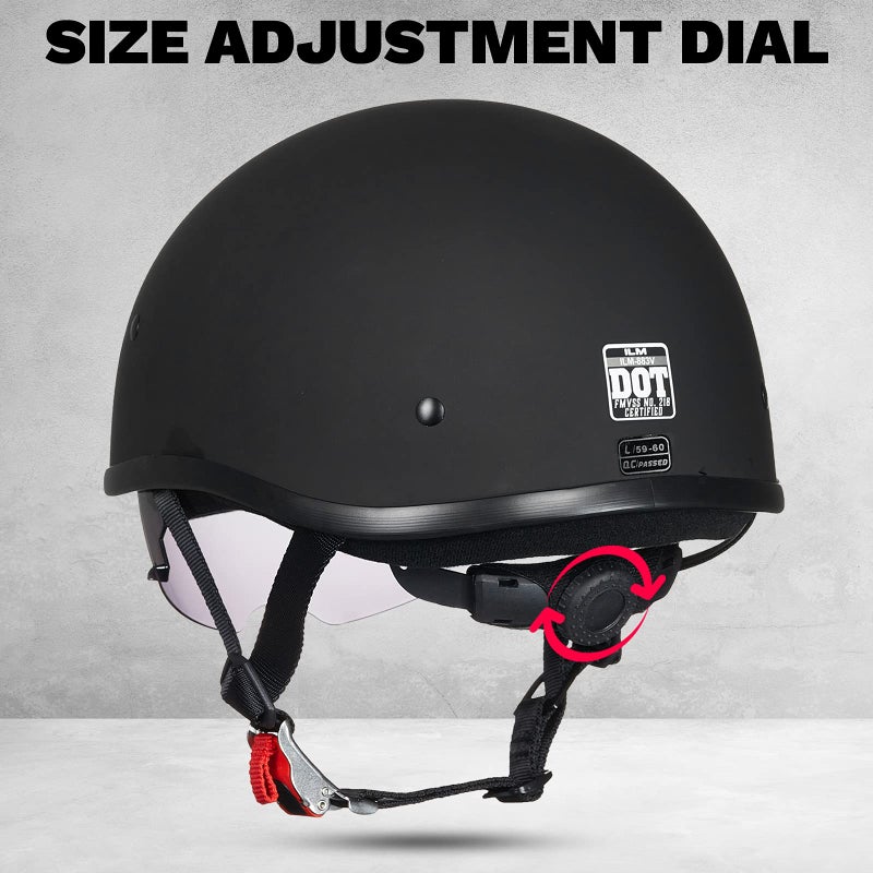 ILM Motorcycle Half Helmet with Sunshield Quick Release Strap Half Face Fit for Cruiser Scooter DOT Approved 883V (Matte Black, X-Large) - Image 3