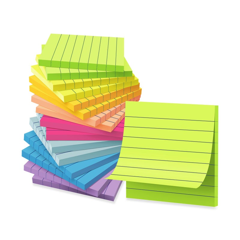 Kozerite (16 Pack) Lined Sticky Notes 3x3 in Ruled Stickies Super Sticking Power Memo Pads Bright Colors - Image 1