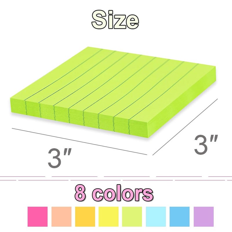 Kozerite (16 Pack) Lined Sticky Notes 3x3 in Ruled Stickies Super Sticking Power Memo Pads Bright Colors - Image 3
