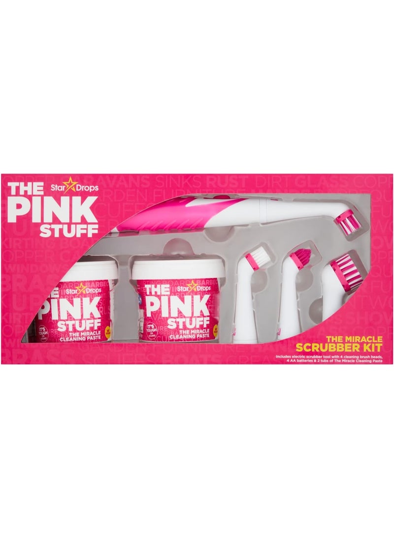 THE PINK STUFF Stardrops - The Pink Stuff - The Miracle Scrubber Kit - 2 Tubs of The Miracle Cleaning Paste With Electric Scrubber Tool and 4 Cleaning Brush Heads - Image 1
