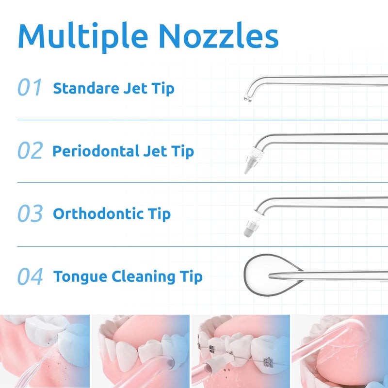 SYNHOPE Water Flosser [Dental Cordless Portable] 6 Modes & IPX7 Waterproof Rechargeable Oral Irrigator Water Teeth Cleaner Floss Pick, Home Use WaterFlossers for Braces Bridges/Gum Care (White) - Image 4
