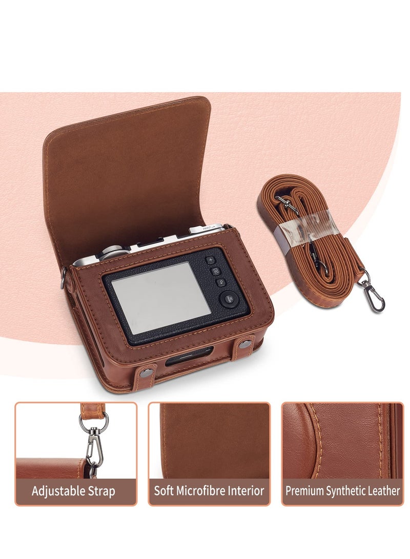Fujifilm Mini EVO Hybrid Instant Camera Protective Case - PU Leather Bag with Adjustable Shoulder Strap (Brown) for Enhanced Portability and Style. - Image 5