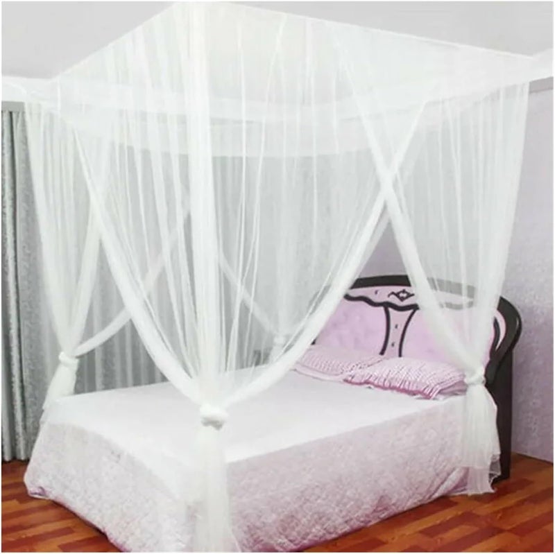 Grace White Square Canopy Bed Curtains Mosquito Net for Single Bed - Image 1