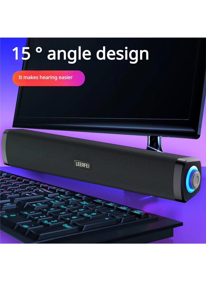 Computer Speakers  Sound Bar, Computer Speakers with 3.5 mm aux,Wired USB Powered  Colorful LED Lights with Switch on,Surround Sound Portable SoundBar for Monitor Laptop Phone(Black) - Image 3