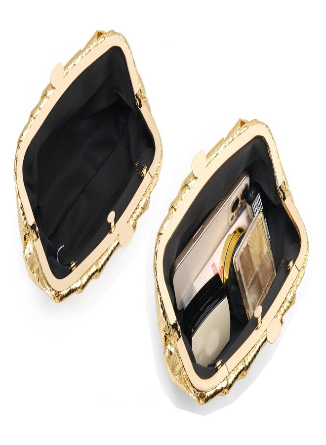 MUDUO Elegant Pleated Evening Bag Soft Vegan Leather Clutch Purse Dressy Formal Handbag for Weddings, Proms, Cocktail-Gemma (Snake Print Gold) - Image 5