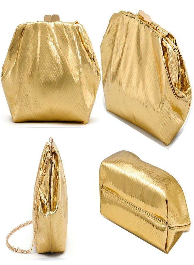 MUDUO Elegant Pleated Evening Bag Soft Vegan Leather Clutch Purse Dressy Formal Handbag for Weddings, Proms, Cocktail-Gemma (Snake Print Gold) - Image 4