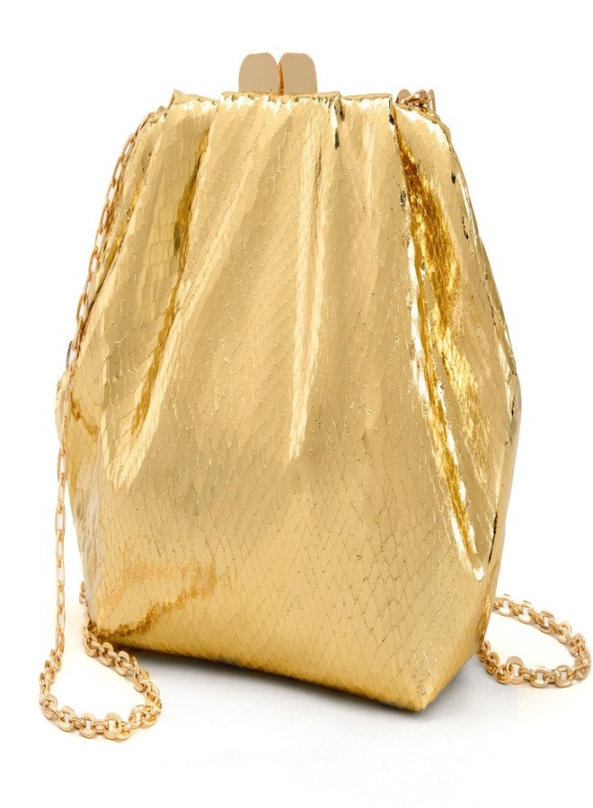 MUDUO Elegant Pleated Evening Bag Soft Vegan Leather Clutch Purse Dressy Formal Handbag for Weddings, Proms, Cocktail-Gemma (Snake Print Gold) - Image 3