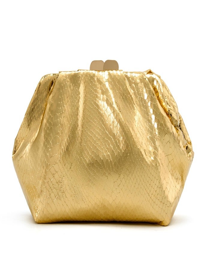 MUDUO Elegant Pleated Evening Bag Soft Vegan Leather Clutch Purse Dressy Formal Handbag for Weddings, Proms, Cocktail-Gemma (Snake Print Gold) - Image 1