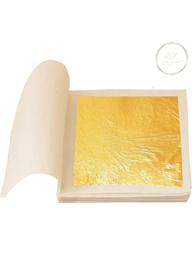 ASK VARK WALA 24K Genuine Gold Leaf Sheets 10Pcs 21 x 21 Inches Gold Leaves for Cake Decorating Baking Cooking Art DIY Projects Gilding Crafting Makeup Home Small 10  - Image 1