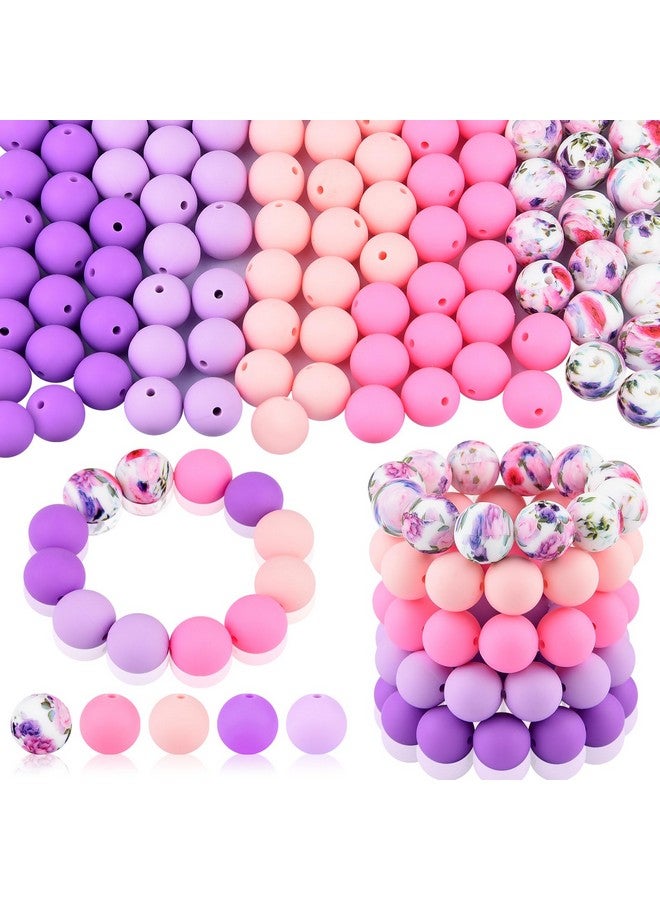 ASTARON 100 Pcs 15mm Silicone Beads for Keychain Making, Purple Pink Silicone Beads Bulk Round Beads for Bracelets Pens Crafts Jewelry Making - Image 1