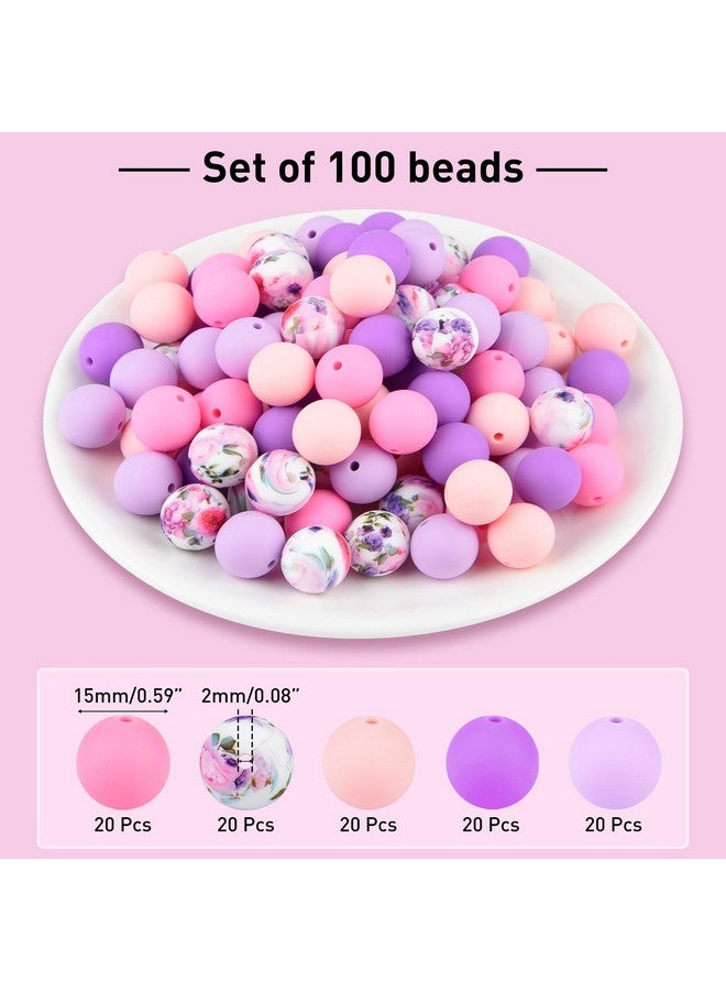 ASTARON 100 Pcs 15mm Silicone Beads for Keychain Making, Purple Pink Silicone Beads Bulk Round Beads for Bracelets Pens Crafts Jewelry Making - Image 2