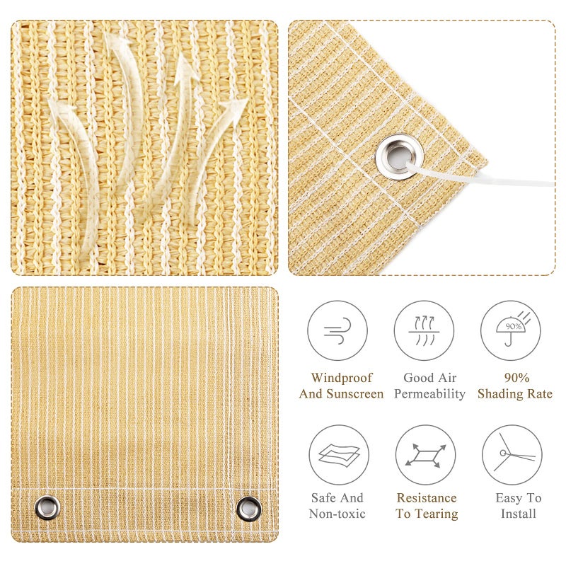 ABOSUN 90% Outdoor Sun Shade Cloth, 6' x 6', Pergola, Deck, and Backyard Patio Sunshade with UV Protection, Heat Resistant HDPE Material, Reinforced Grommets (6x6 FT, Wheat) - Image 4