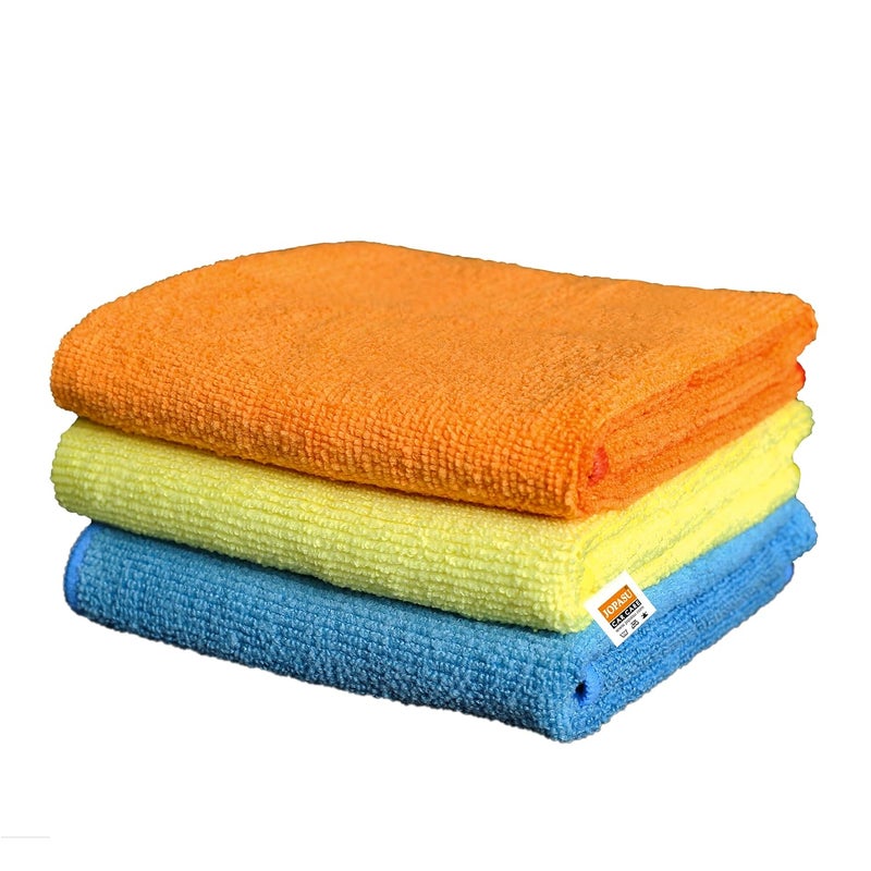 JOPASU Microfiber Cloth 250 GSM Set of 3 Blue Orange Yellow 40x40 cms Multipurpose Cleaning Cloths for Cars Bikes Kitchen Home Appliances - Image 1