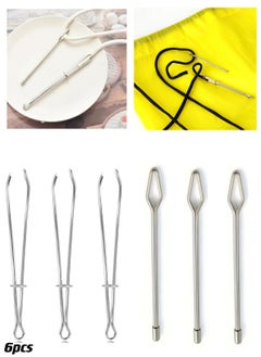 6pcs Draw String Threader Tool Stainless Steel Elastic Threader Easy Needle Easy Pull Drawstring Replacement Craft Tools Short Metal Tweezers Clips Hoody Threader for Jacket Sweatpants
