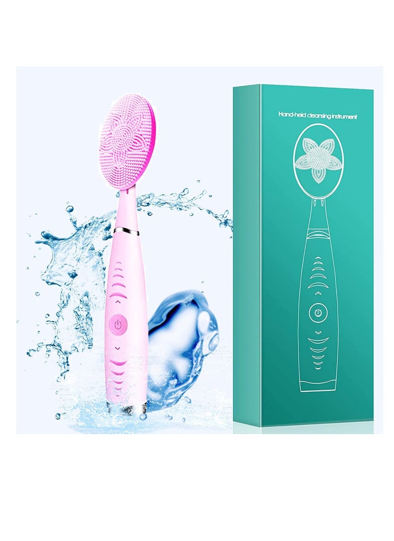 LY Sonic Facial Cleansing Brush, Lyrzzey Portable Handled Face Cleansing Brush with 5 Adjustable Speeds Vibrating Rechargeable Face Cleansing Brush for Deep Cleaning Gentle Exfoliating Massaging(Pink)  - Image 1