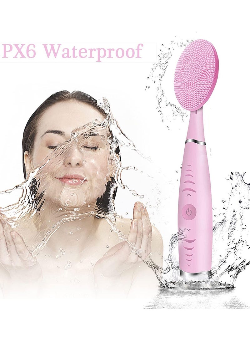 LY Sonic Facial Cleansing Brush, Lyrzzey Portable Handled Face Cleansing Brush with 5 Adjustable Speeds Vibrating Rechargeable Face Cleansing Brush for Deep Cleaning Gentle Exfoliating Massaging(Pink)  - Image 2