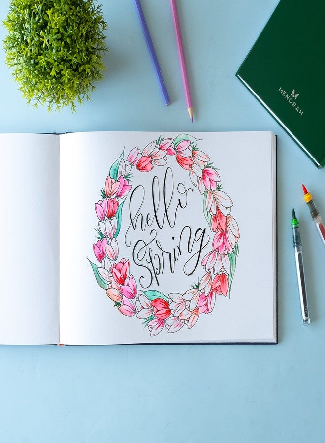 MENORAH مينورا - دفتر رسم فني - A4 - 115 غرام/متر مربع (160 صفحة / 80 ورقة) - دفتر رسم - غلاف مقوى - (21.0 سم × 29.7 سم) - مصنوع يدويًا بالكامل - تصميم أفقي - أزرق داكن - Image 5