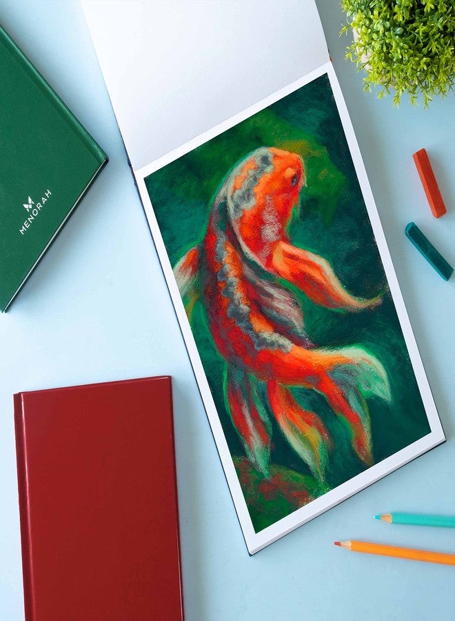 MENORAH مينورا - دفتر رسم فني - A4 - 115 غرام/متر مربع (160 صفحة / 80 ورقة) - دفتر رسم - غلاف مقوى - (21.0 سم × 29.7 سم) - مصنوع يدويًا بالكامل - تصميم أفقي - أزرق داكن - Image 4