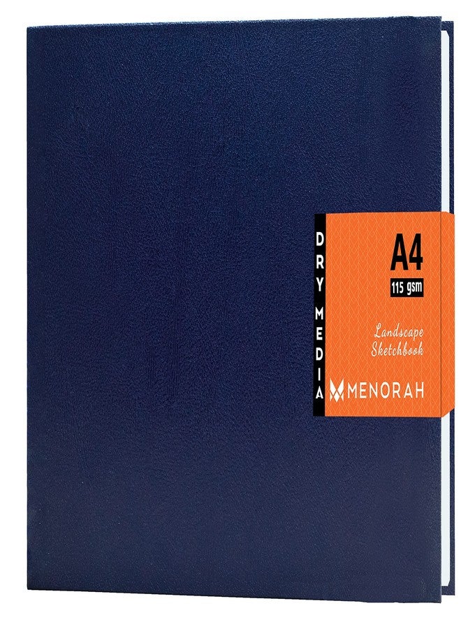 MENORAH مينورا - دفتر رسم فني - A4 - 115 غرام/متر مربع (160 صفحة / 80 ورقة) - دفتر رسم - غلاف مقوى - (21.0 سم × 29.7 سم) - مصنوع يدويًا بالكامل - تصميم أفقي - أزرق داكن - Image 1
