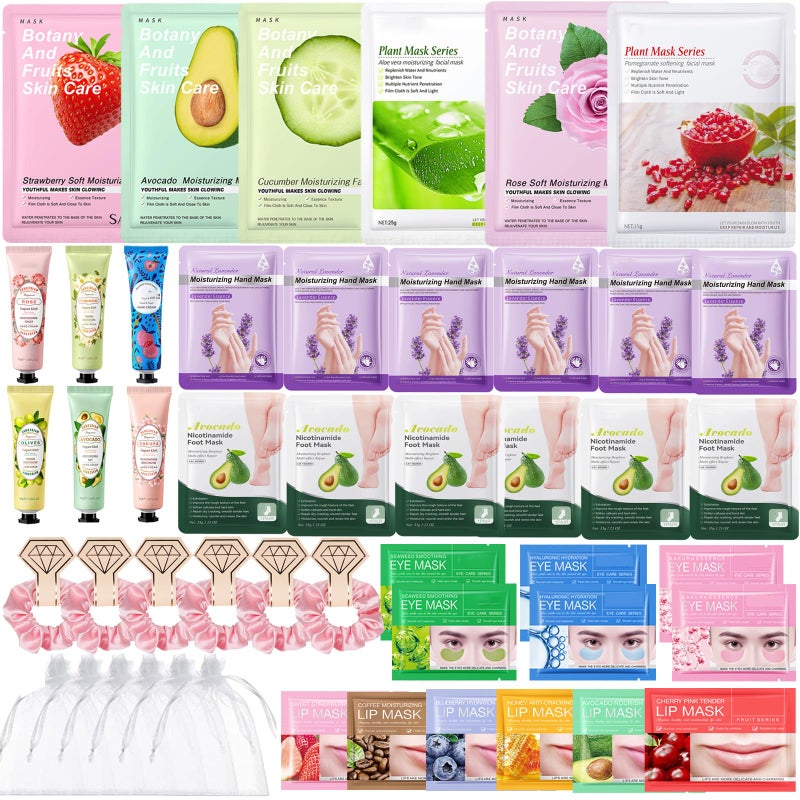 SIMSHOTUS Spa Party Supplies for Women, Spa Party Favors,Facial Masks,Hand and Foot Masks,Under Eye Patches,Hand Cream, Lip mask,Hairband,Organza Bags,Spa Day Kit,Birthday Mother's Day Sleepover Party Favors - Image 1