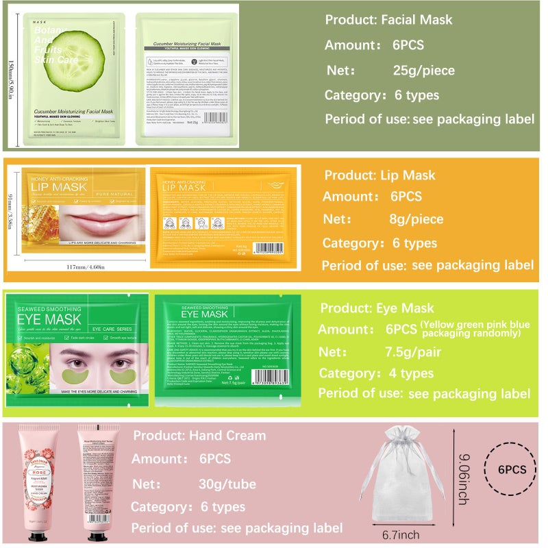 SIMSHOTUS Spa Party Supplies for Women, Spa Party Favors,Facial Masks,Hand and Foot Masks,Under Eye Patches,Hand Cream, Lip mask,Hairband,Organza Bags,Spa Day Kit,Birthday Mother's Day Sleepover Party Favors - Image 3