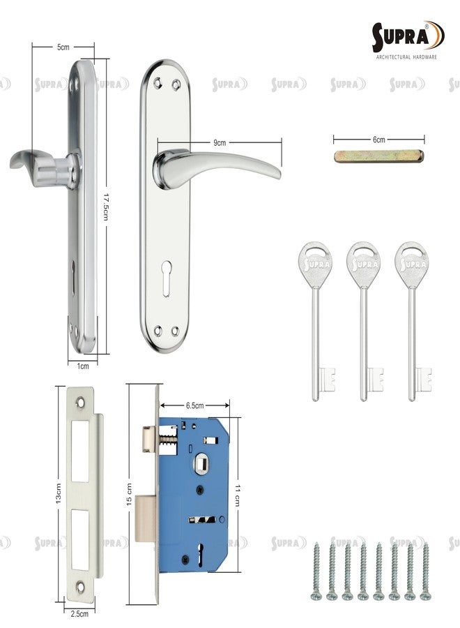 SUPRA Ultra Strong Mortise Door Lock Set for Main & Internal Door in Residential & Commercial Spaces I, Astra Glossy Chrome Plated Finish Handles, Double Security Lock with Both Side Key Operation - Image 3