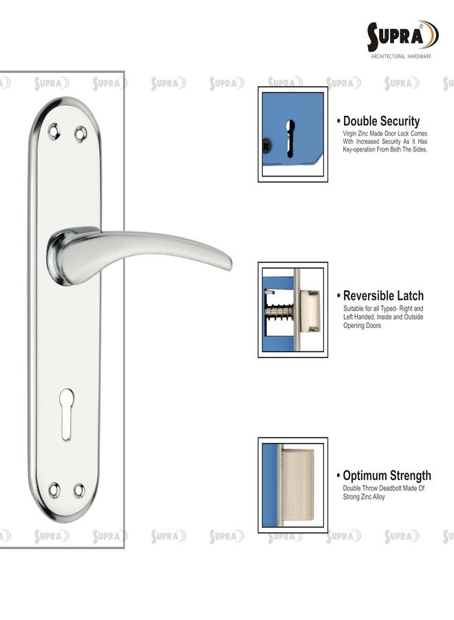 SUPRA Ultra Strong Mortise Door Lock Set for Main & Internal Door in Residential & Commercial Spaces I, Astra Glossy Chrome Plated Finish Handles, Double Security Lock with Both Side Key Operation - Image 4