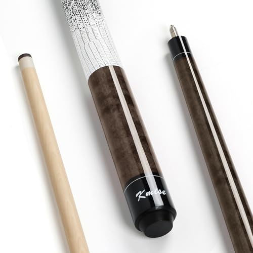 Kmise Pool Cue Stick 18oz 58 Canadian Maple LowDeflection Billiard Cue with 13mm Leather Tip Light Control Billiard Pool Sticks for AdultsBeginners Brown Wood Grain Butt 3D AntiSlip Grip - Image 1