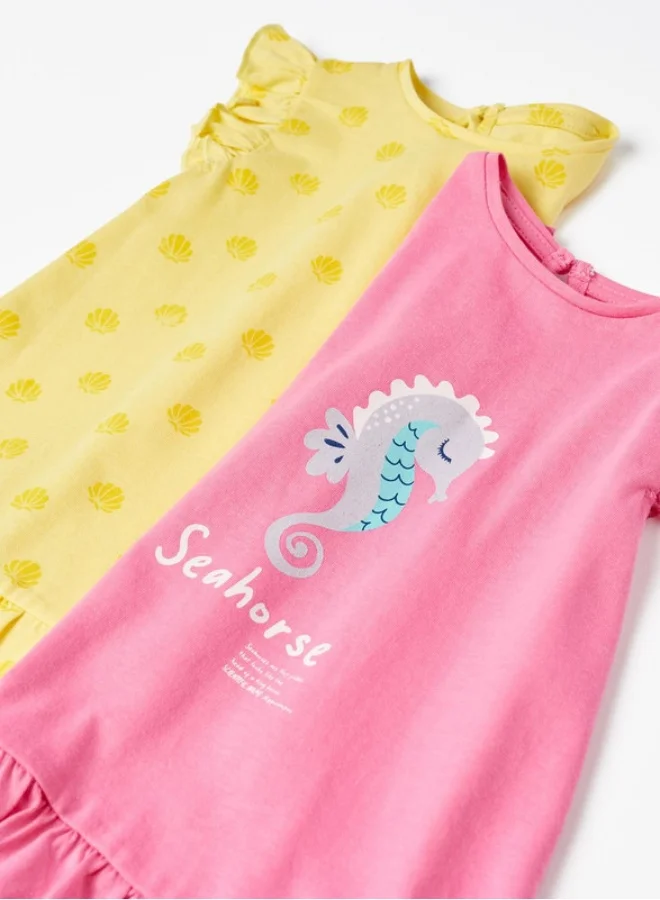 Zippy Pack 2 Dresses for Baby Girls 'Seahorse', Yellow/Pink