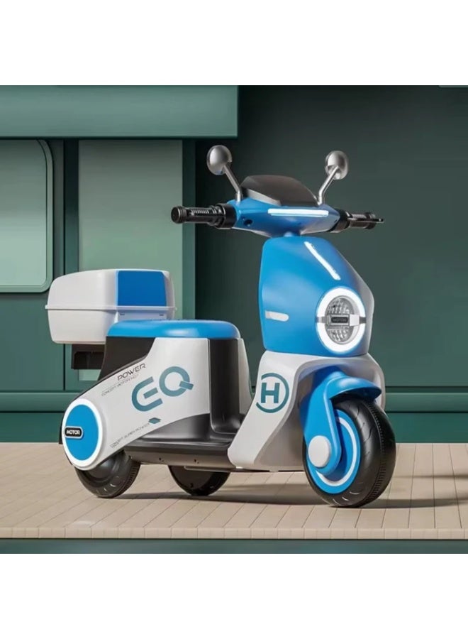 Electric Scooter Ride-On for Kids - 6V Battery, Multimedia & Storage -blue /white - Image 1