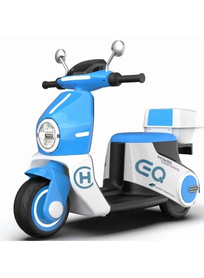 Electric Scooter Ride-On for Kids - 6V Battery, Multimedia & Storage -blue /white - Image 2