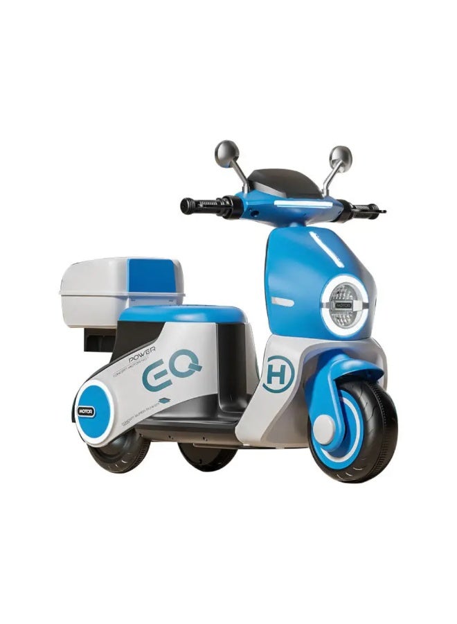 Electric Scooter Ride-On for Kids - 6V Battery, Multimedia & Storage -blue /white - Image 3