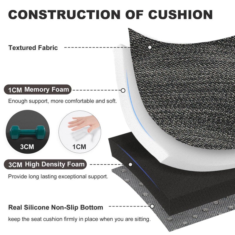 baibu Set of 2 Memory Foam Stool Cushion Rectangular, Dual-Layer Design Bar Stool Cushion Saddle Stool Pad with Ties - 2 Pads Only (Gray-Black, 18x9.5x1.5in) - Image 3
