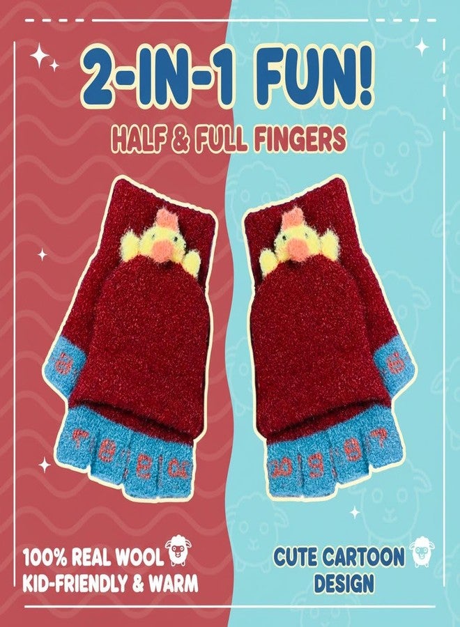 SOLDTRUE 2-in-1 Convertible Baby Wool Gloves | Cute Cartoon Design Full & Half Finger Knitted Winter Gloves for 3-7 Years Kids | Warm, Soft, Windproof & Flexible Christmas Gift (Red) - Image 4